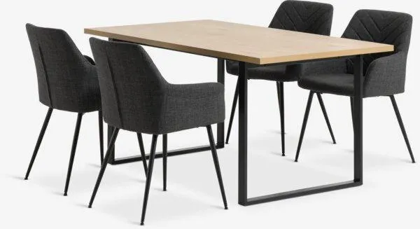 AABENRAA Tavolo L160 cm color rovere + 4 PURHUS Sedie grigio