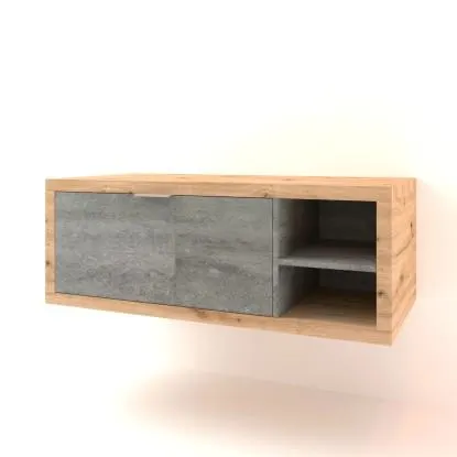 Mobile bagno base lavabo sospeso 110 cm rovere/cemento con mensola dx