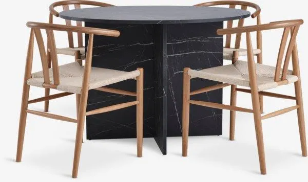 KRONDAL Tavolo Ø110cm effetto marmo + 4 GUDERUP rovere/natur