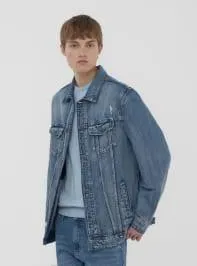 Giubbino in jeans con piccoli strappi Blu denim medio