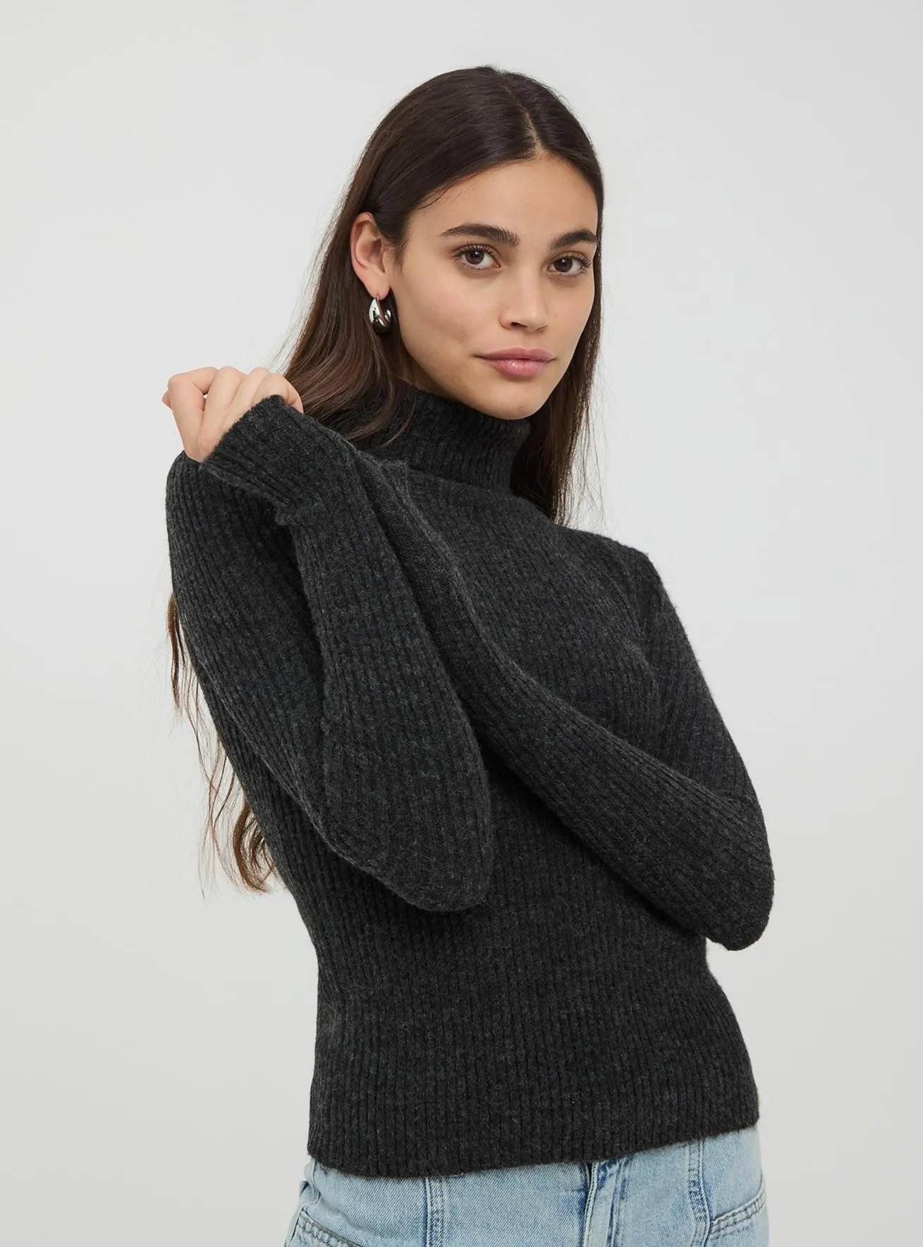 Maglia dolcevita a costine Grigio scuro melange