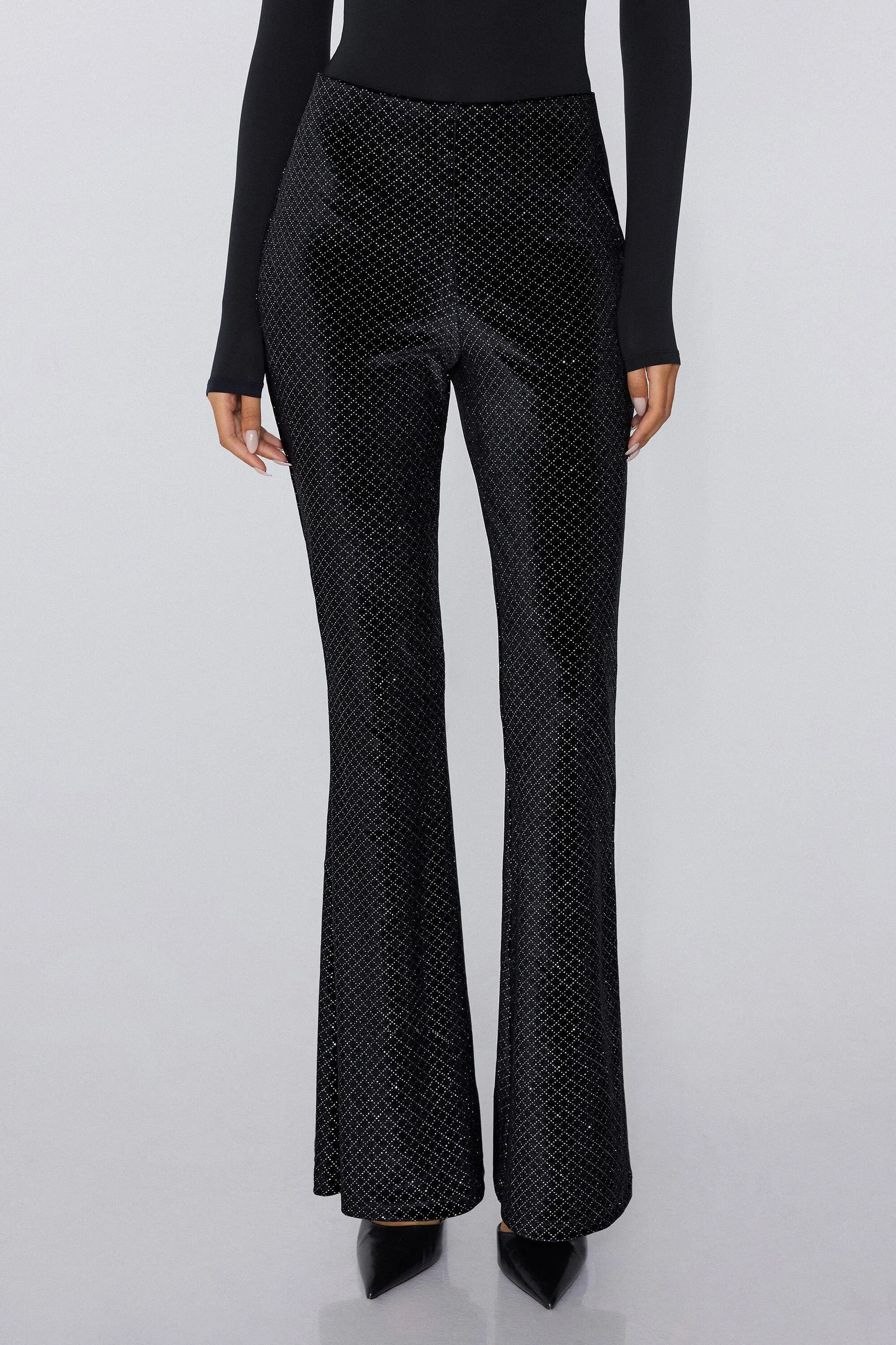 Pantaloni Flare in Velluto Rombi Glitter