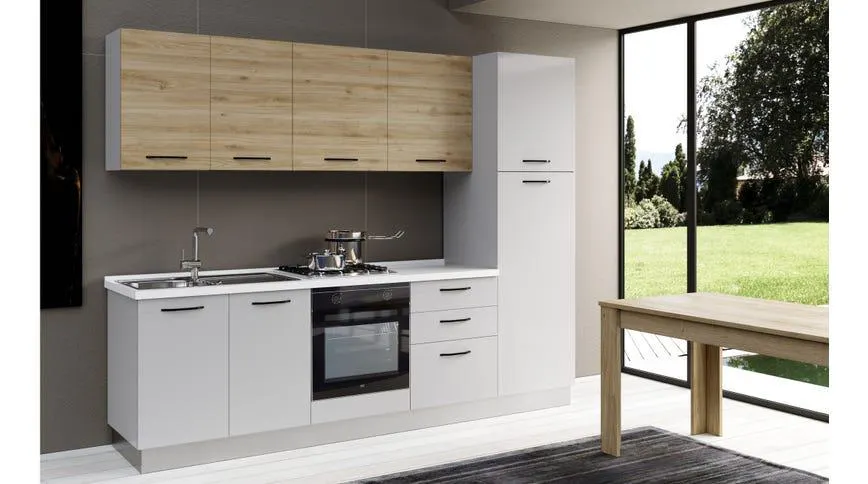 Gilda cucina 270 cm colore light grey e rovere cadiz