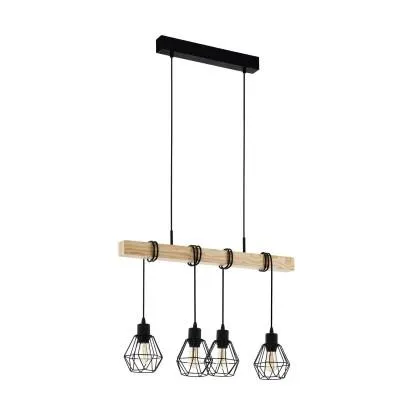 Lampadario a sospensione Townshend 4 luci E27 nero E27 4x60 W