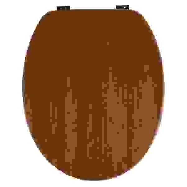 Copriwater universale ovale in mdf essenza legno noce con cerniere in zama