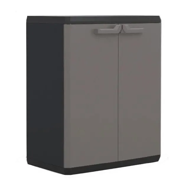 Armadio basso 1R_PP in resina, grigio e nero L 68 x H 83 x P 39 cm, 2 ante, da interno