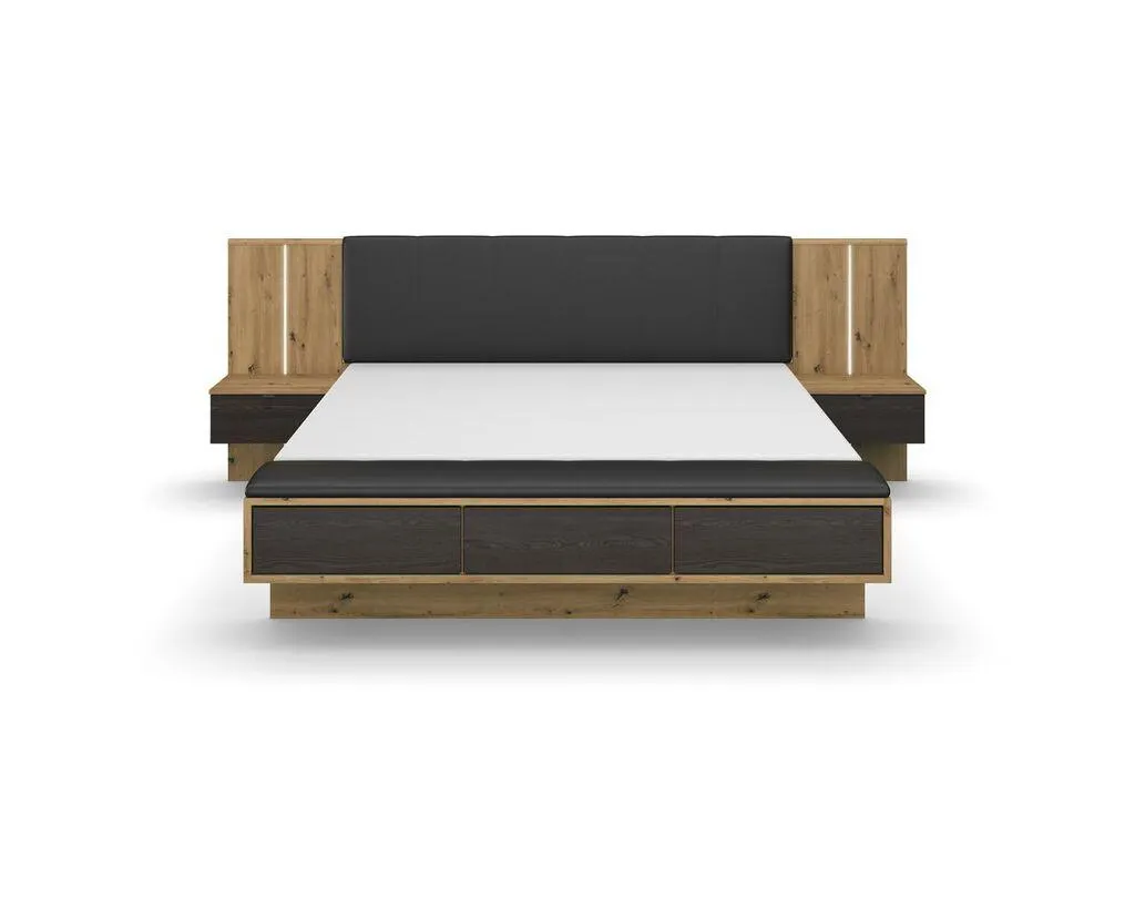 Letto con comodini sospesi