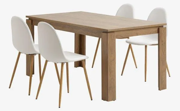 VEDDE tavolo L160 rovere selv. + 4 TINGLEV Sedie bianco/rov.