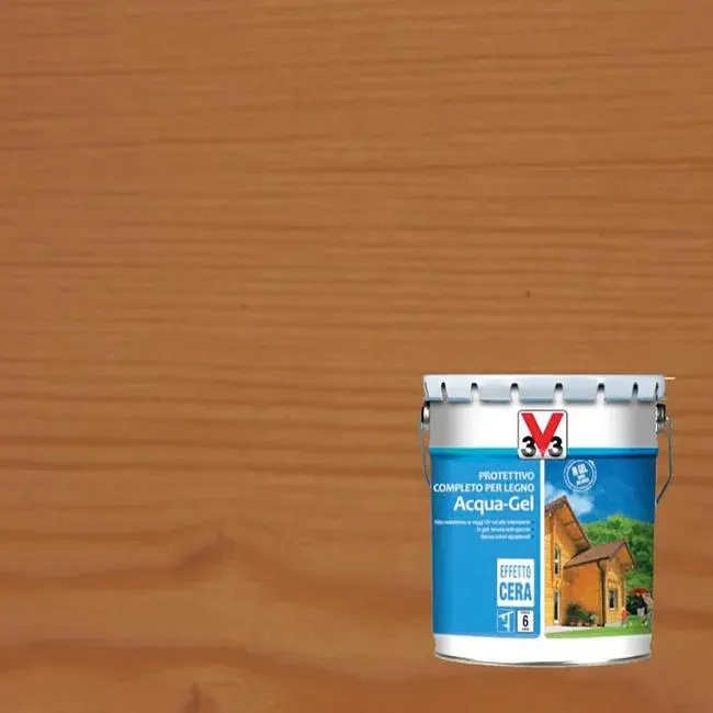 Impregnante per legno da esterno a base acqua V33 Acqua-Gel noce scuro satinato 10 lt, 6 anni di protezione.