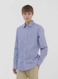 Camicia a righe in popeline stretch Var blu navy