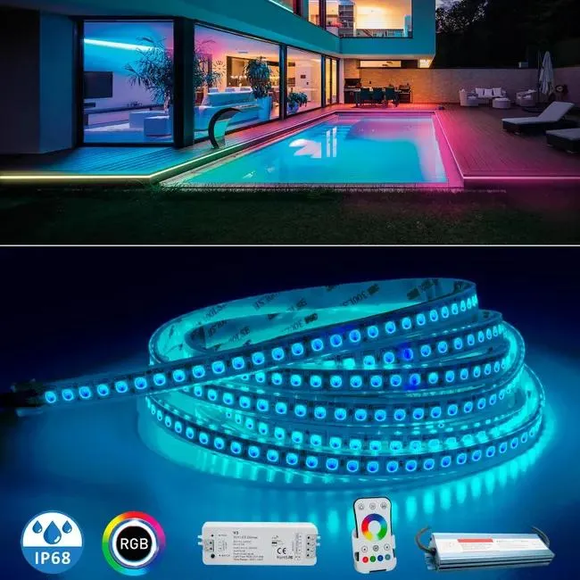 KIT striscia 600 LED RGB multicolore IP68 luce esterni giardino fontane piscina dimmerabile 24V tenuta stagna con centralina e alimentatore