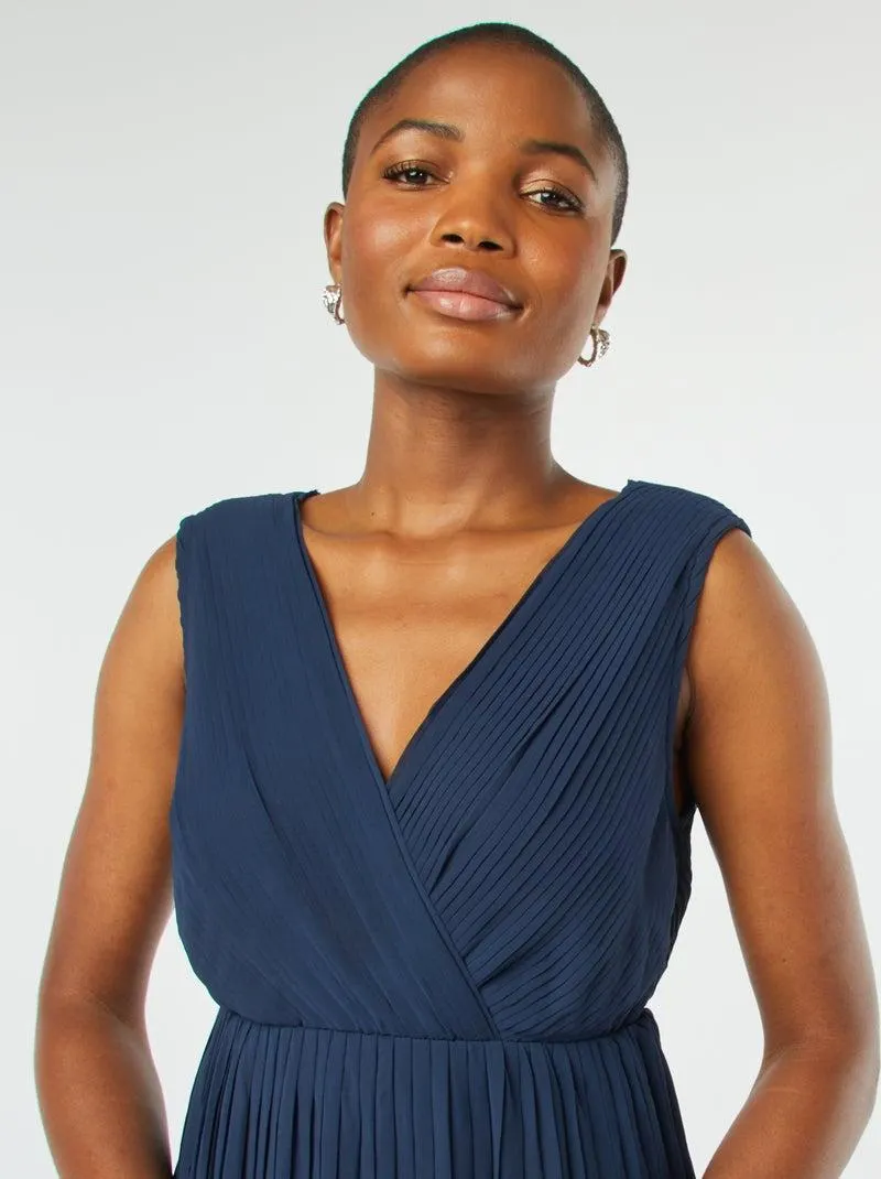 Vestito midi largo e plissettato - BLU