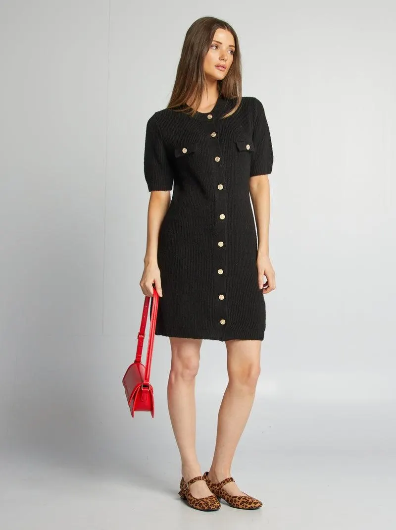 Maxi pull corto lavorato a maglia - nero