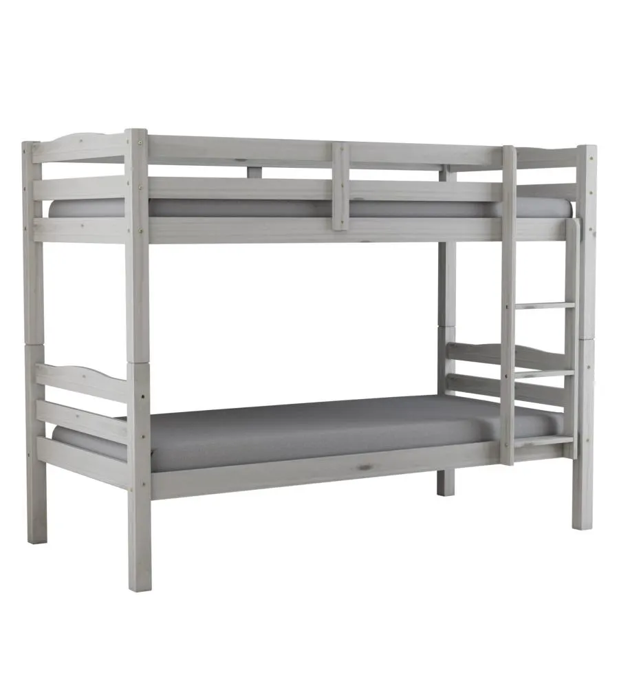 Letto a castello "marsiglia" in pino massello tinto bianco, 90x190x150 cm