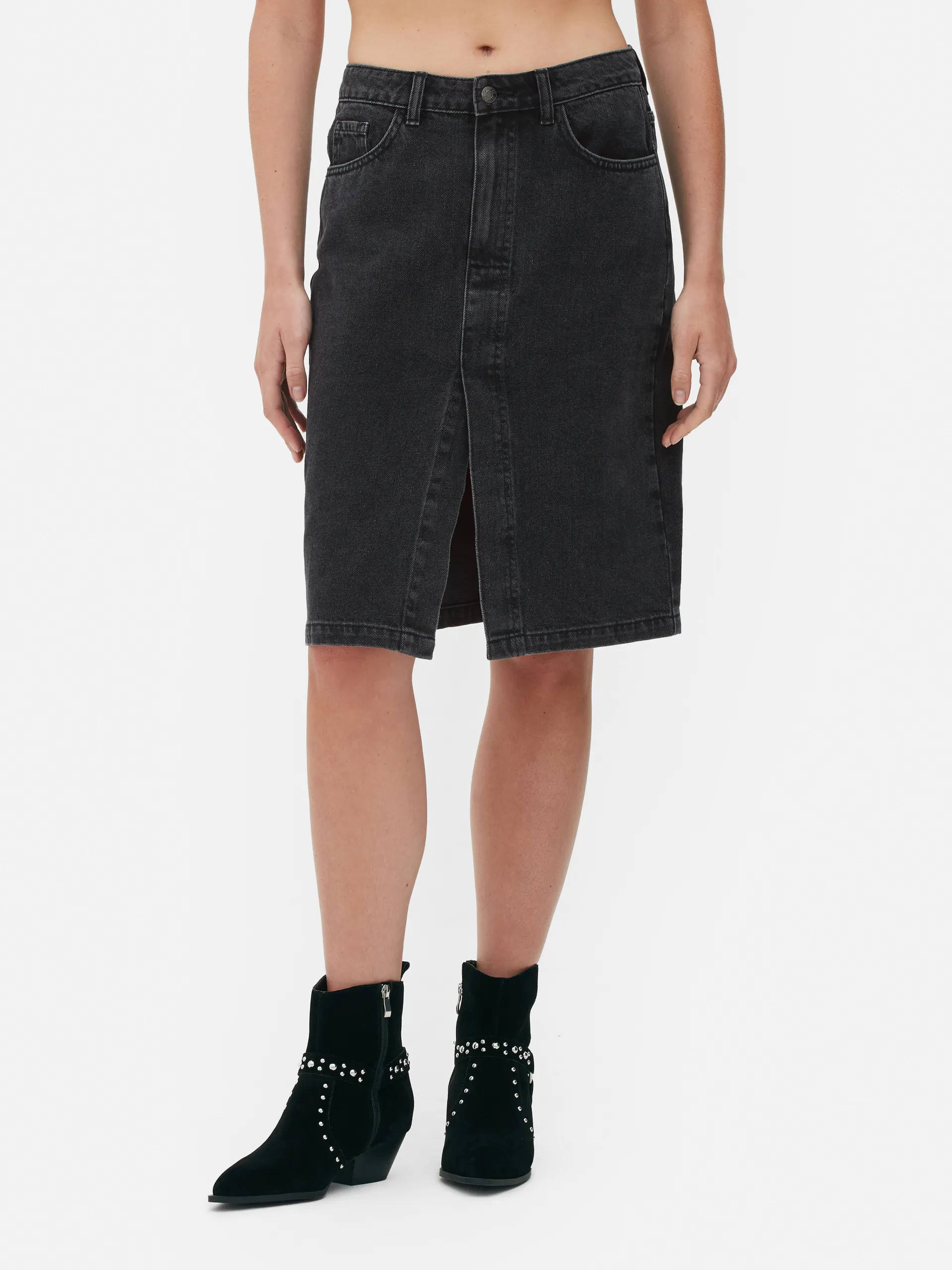 Gonna midi in denim con spacco Rita Ora