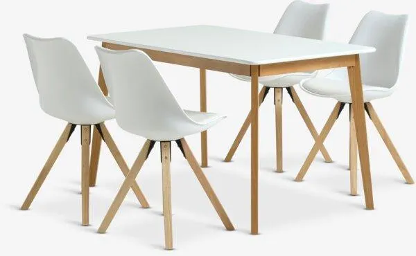 JEGIND Tavolo L130 cm bianco + 4 BLOKHUS sedie bianco