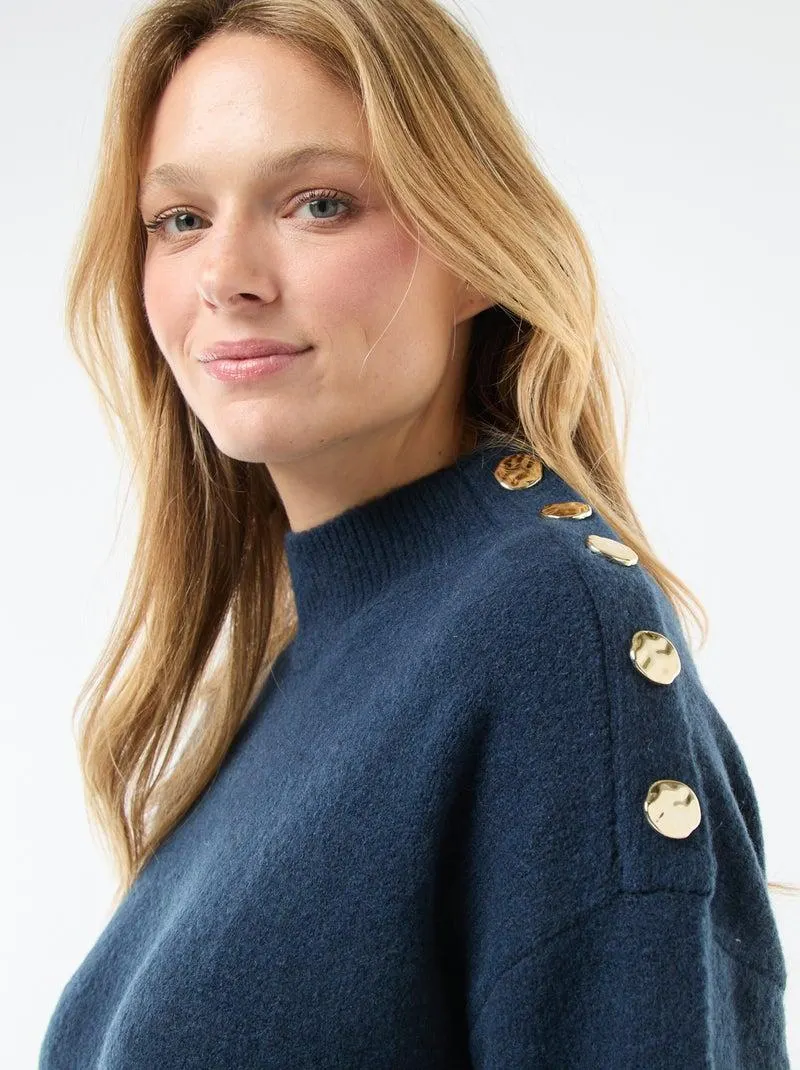 Abito maglia con bottoni decorativi - Blu