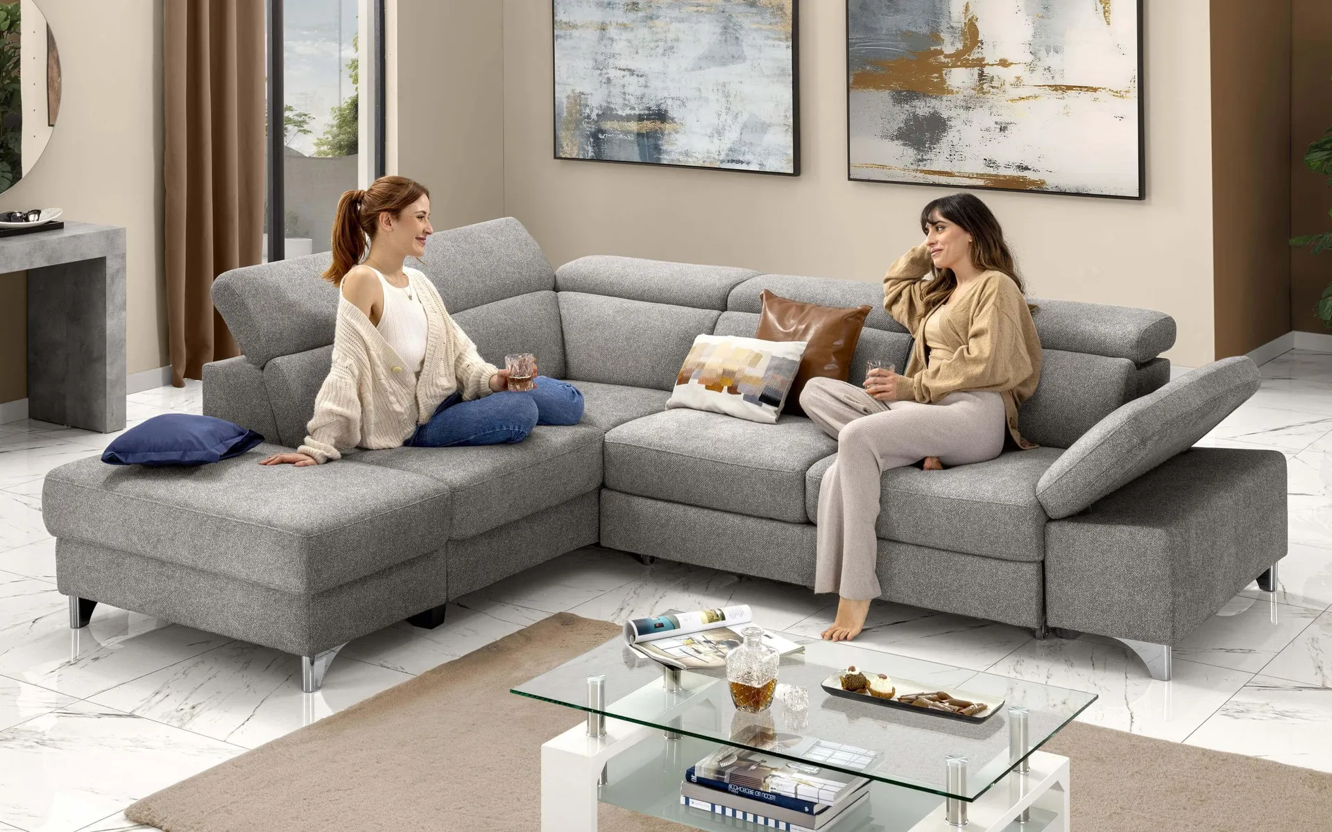 Divano letto angolare con pouf contenitore sinistro - meccanismo estraibile