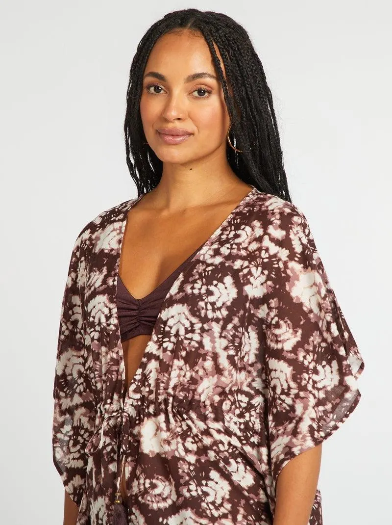 Copricostume lungo aperto stampato - MARRONE