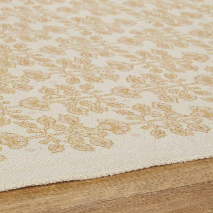 Tappeto in cotone riciclato écru con motivo vegetale stampato 140x200 cm