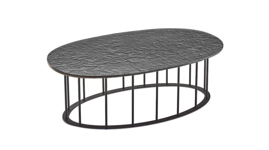 Chic tavolino struttura metallo nero e piano grigio martellato