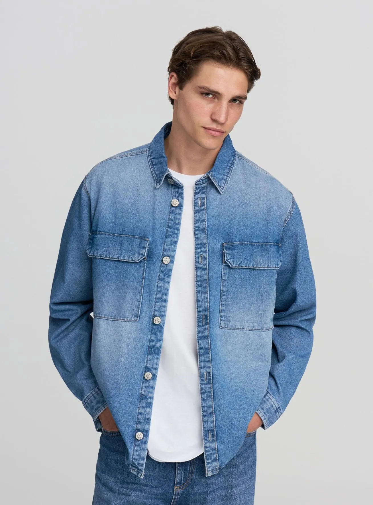 Camicia shacket in denim Blu denim medio