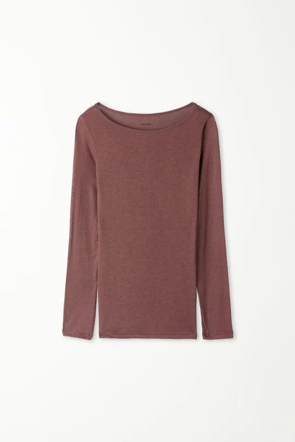Maglia con Scollo a Barchetta in Viscosa e Lana Merino