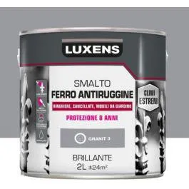 SMALTO FERRO ANTIRUGGINE GRIGIO GRANITO 3 BRILLANTE 2LT LUXENS