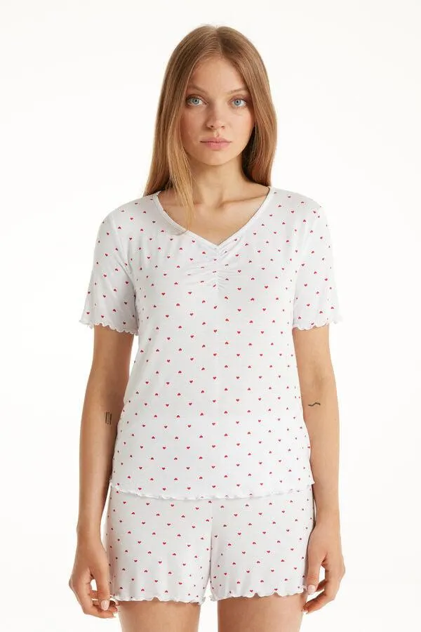 Pigiama Corto Mezza Manica con Arriccio in Viscosa