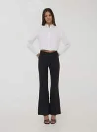 Pantaloni a zampa con fascia vita alta Nero