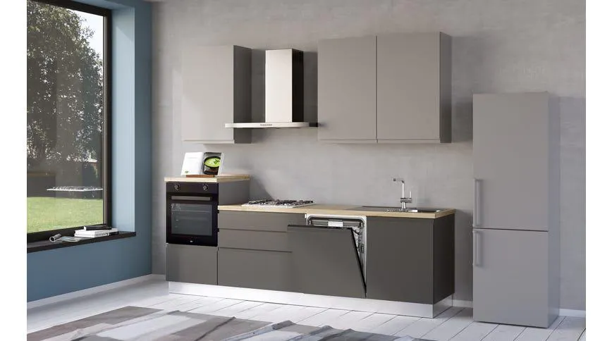 Iris cucina 270 cm colore grigio scuro e grigio chiaro con lavastoviglie