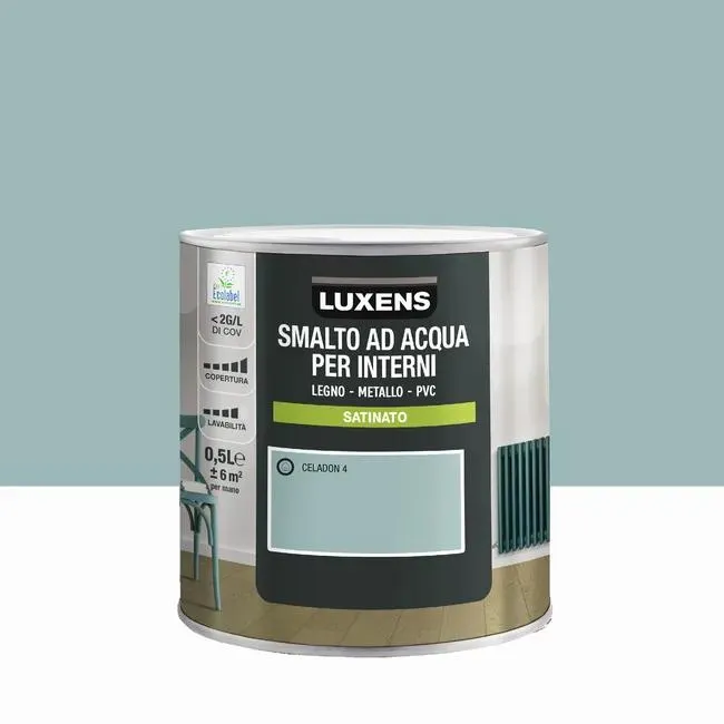 Smalto da interno per mobile super lavabile, LUXENS Legno, metallo e PVC verde celadon 4 satinato, 0.5 L