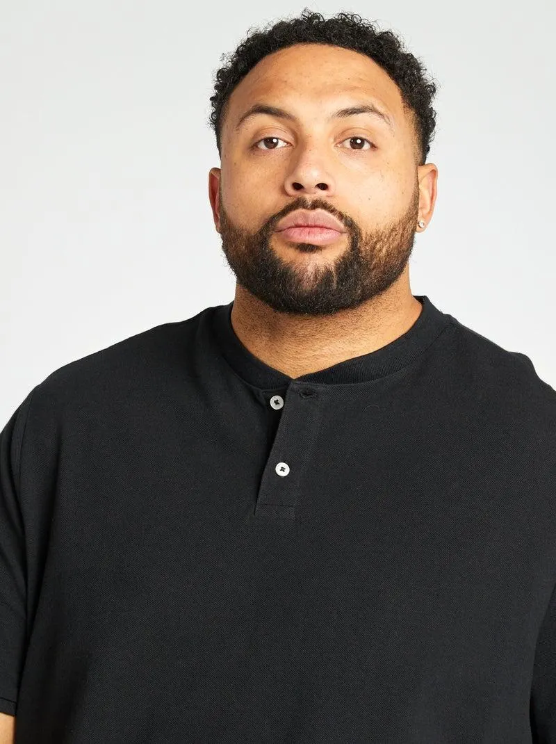 Polo con collo serafino maniche corte - nero