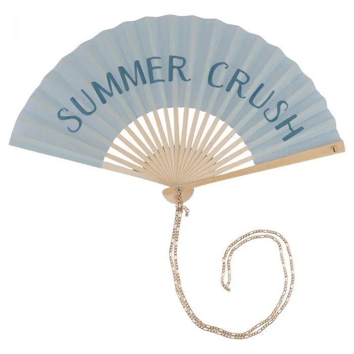Ventaglio Summer Crush celeste, manico in bambù, Tinte uniche
