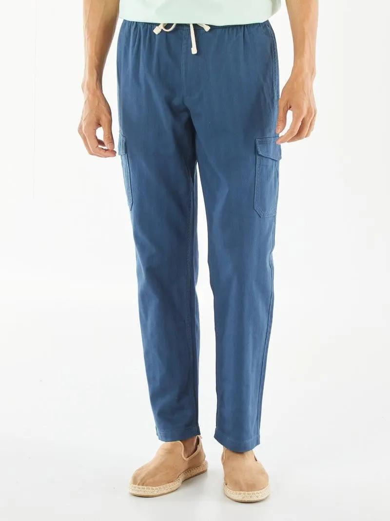 Pantaloni dritti multitasche in twill - Blu