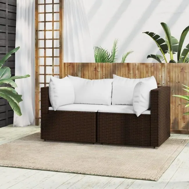vidaXL Divani Angolari da Giardino con Cuscini 2pz Polyrattan Marrone