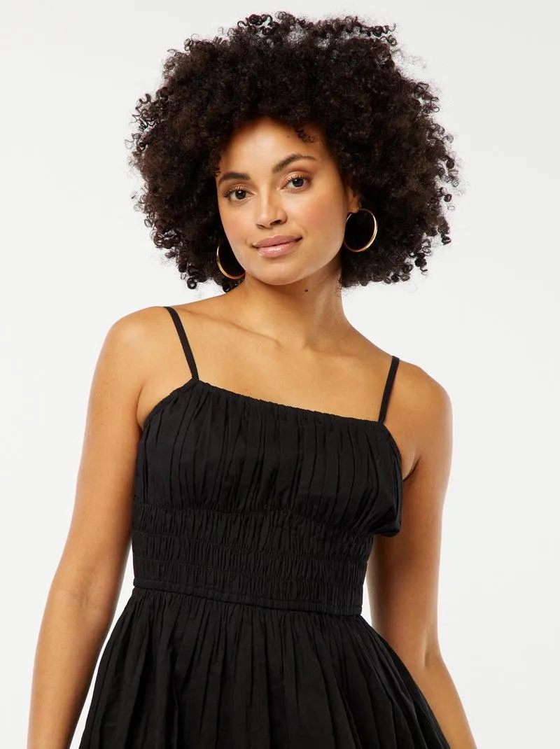 Vestito corto con punto smock - nero