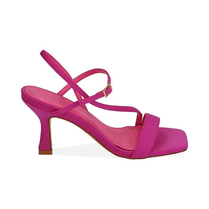 Sandali fucsia in lycra, tacco 7,5 cm