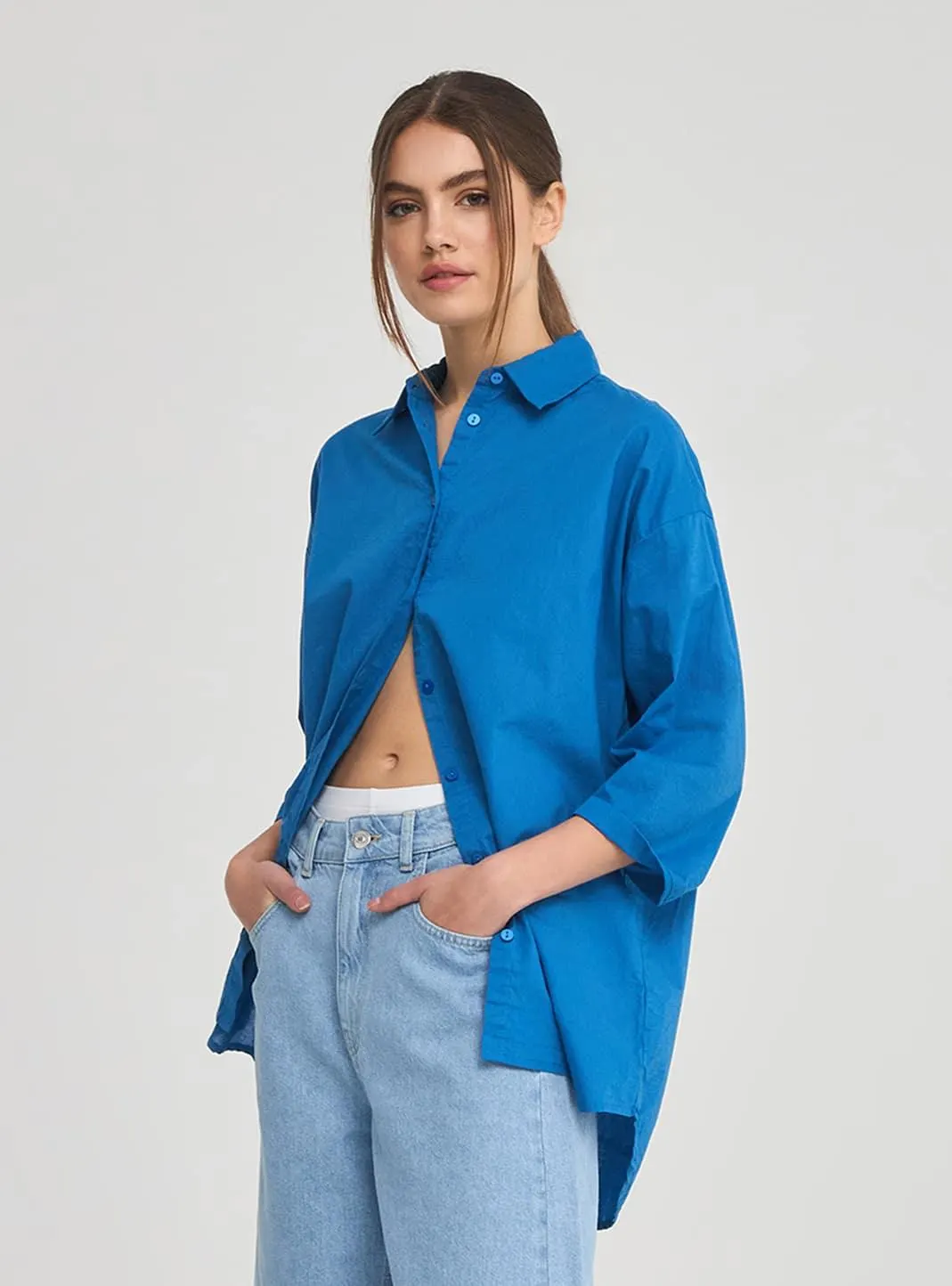 Maxi camicia classica Blu gas