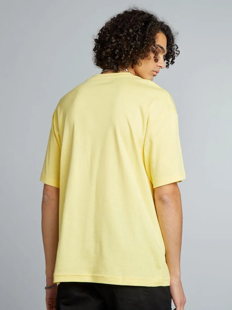 T-shirt scollo tondo in cotone - GIALLO