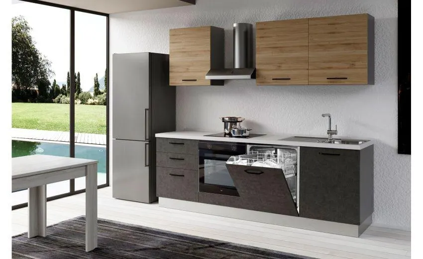 Gilda 2.0 cucina 300 cm cololre portland e rovere cadiz