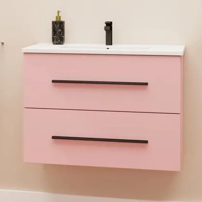 Mobile bagno con base sospeso 2 cassetti e lavabo in ceramica 76x46 cm rosa