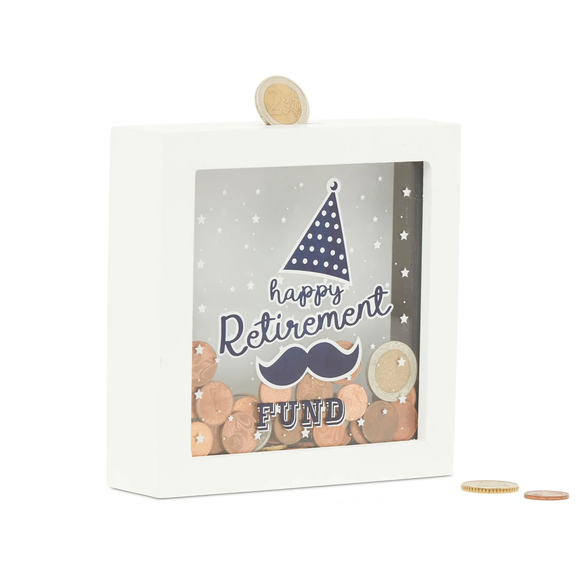 Salvadanaio cornice in legno H 15 cm Happy Retirement Fund