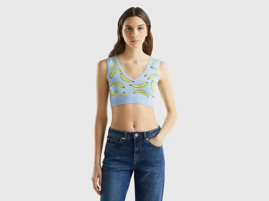 Top bra celeste con pattern banane