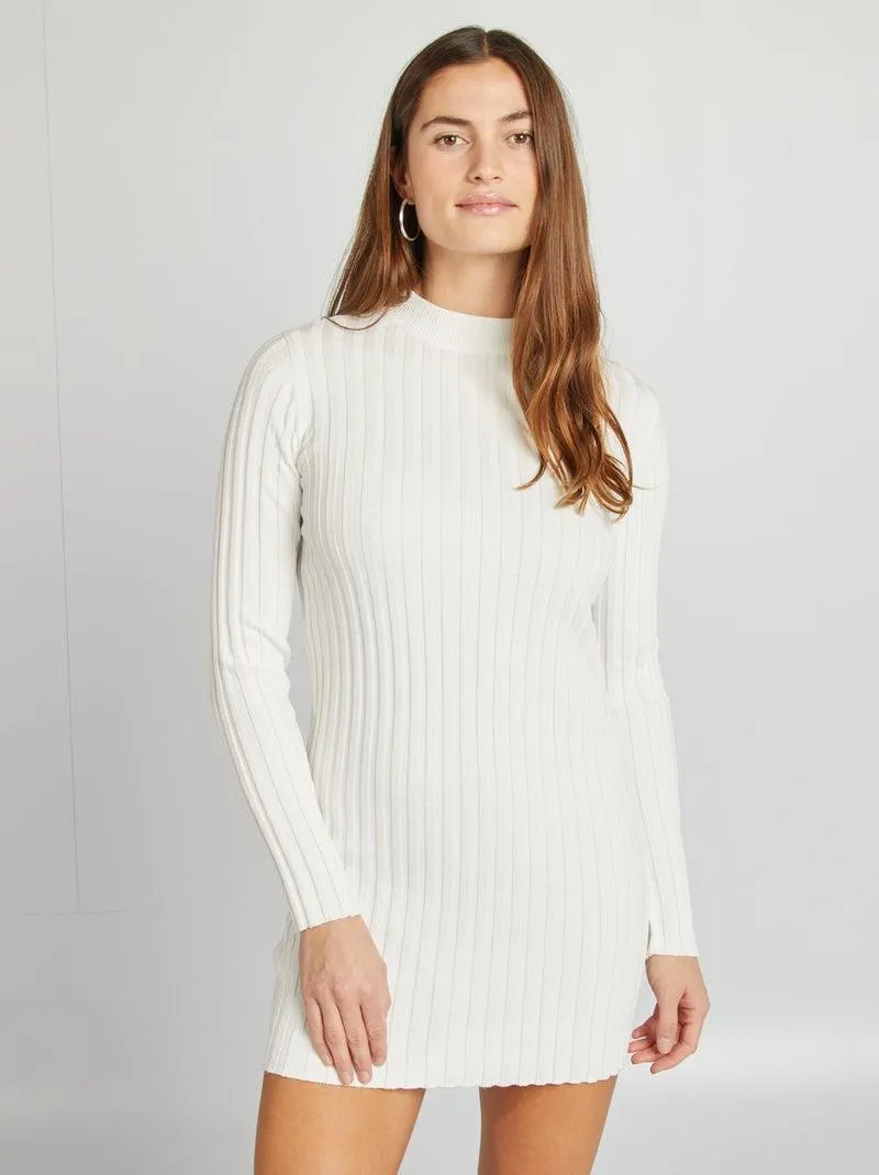 Vestito corto a coste - BIANCO