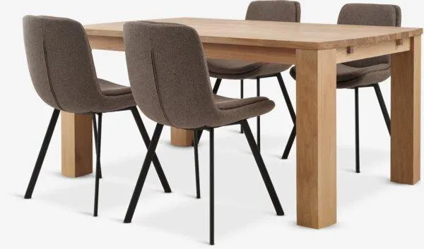 OLDE Tavolo L160 cm rovere + 4 MELBY Sedie marr. chiaro/nero