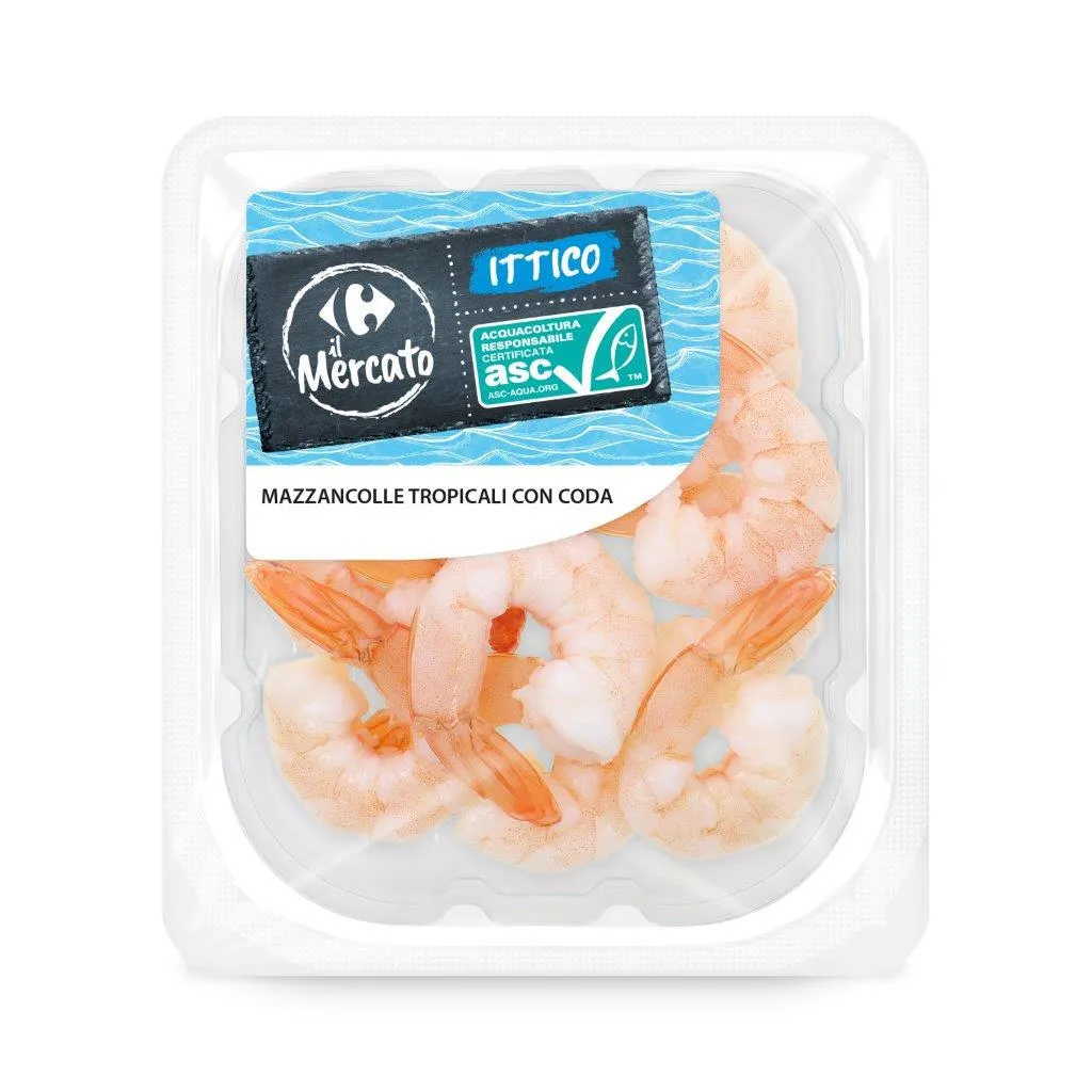 Mazzancolle tropicali con coda cotte e sgusciate 125 g Carrefour il Mercato