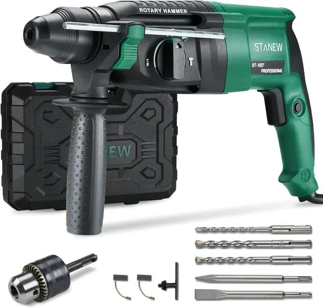 STANEW Martello Perforatore SDS Plus 950W, Martillo ligero 0-1150RPM/5100BPM,4 funzioni e frizione di sicurezza, 360°, velocità variabile