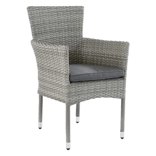 Poltrona da giardino con cuscino antracite e braccioli Davos NATERIAL, struttura in alluminio grigio seduta in rattan sintetico grigio, L 57 x H 88 x P 59.5 cm