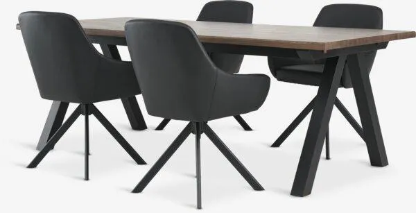 SANDBY Tavolo L210 cm rovere scuro + 4 ROSTRUP Sedie nero